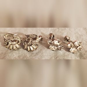 Vintage Cubic Zirconia Clip On Earings, Set of 2